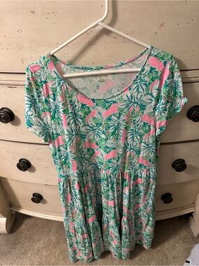 Lilly Pulitzer Pink and Teal Floral Short-Sleeve Dress